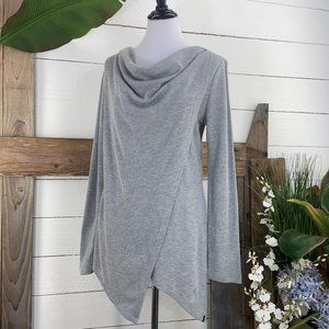 Cowl Neck Faux Wrap Asymmetrical Hem Waffle Textur